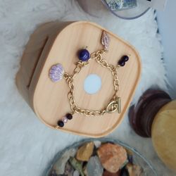 Handmade cute gold and purple seashell charm bracelet