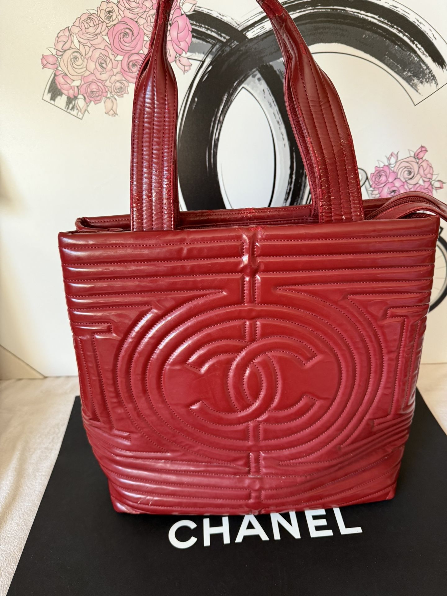 CHANEL Red Patent Leather CC Bag