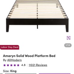 Solid Wood Black Platform King Bed Frame 