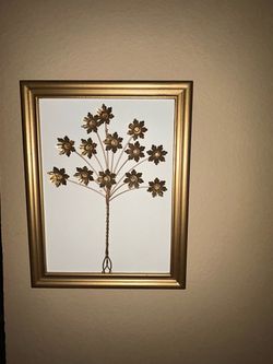 Framed Gold Metal Flower Wall Art