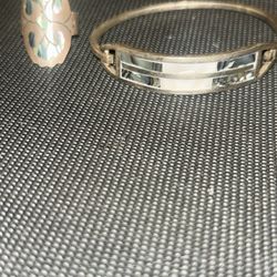 Vintage sterling silver with abalone inlay cuff bracelet and ring