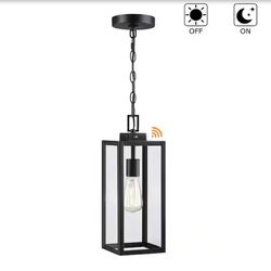 Hukoro Alfa 17 in. 1-Light Matte Black Outdoor Hanging Lantern Pendant Light with Clear Glass Dusk to Dawn