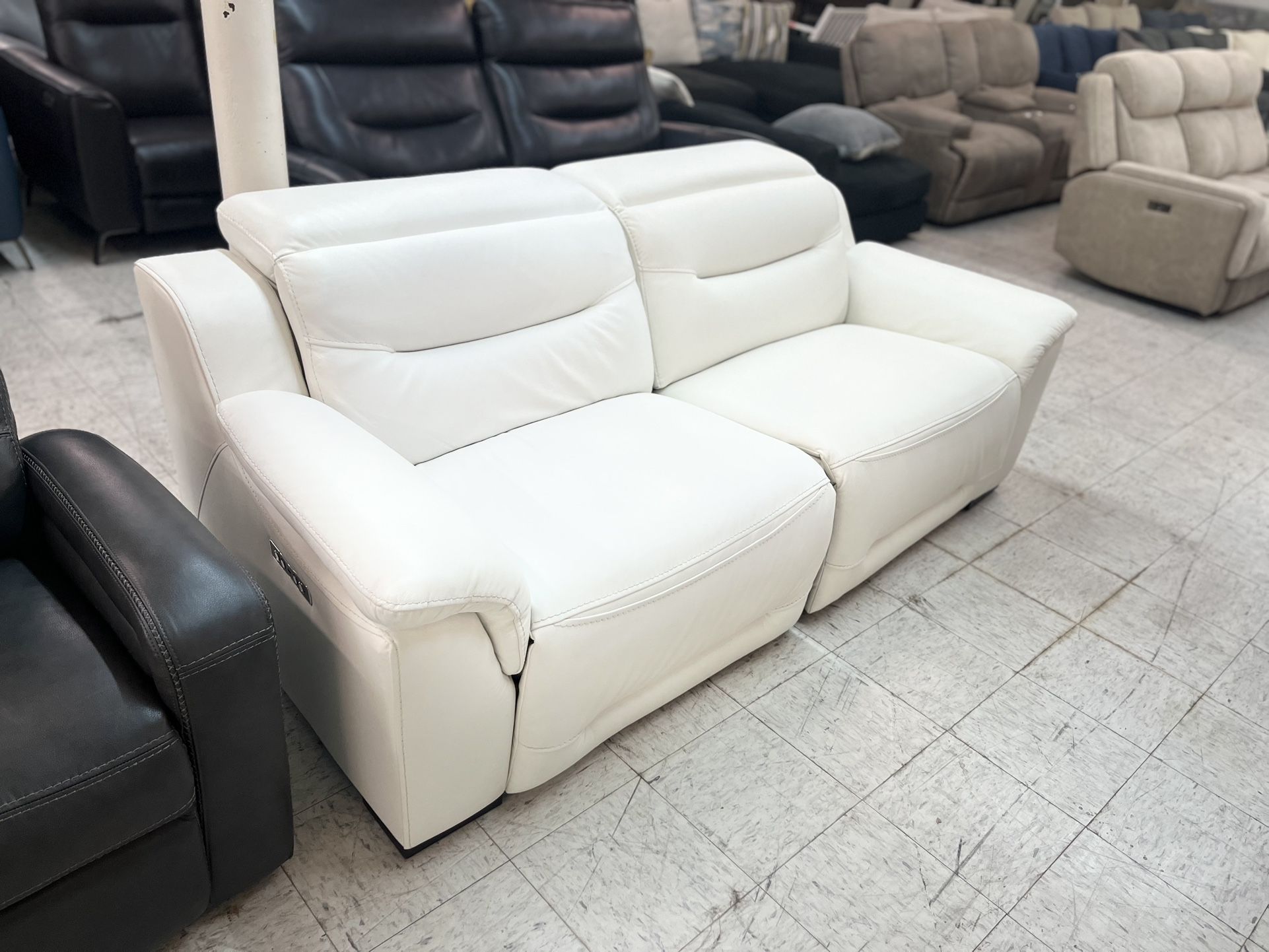 Genuine Leather White Dual Recliner Loveseat 