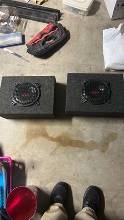 Pair of Carpeted Speaker Box Enclosures