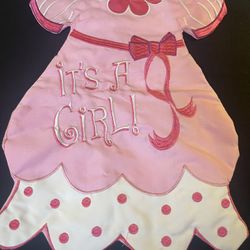 “It’s A Girl” Garden Flag Welcome Baby Pink Dress Shaped Banner Sign