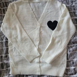 Brand New White Cardigan With Heart Design Child Size 6/7