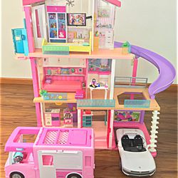 Barbie Dreamhouse Dollhouse + RV + Sports Car Local Pickup Or Local Delivery Fully Assembled Good Condition