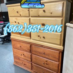 New Wide Solid Natural Wood 6 Drawer Dresser- Tocador 6 Cajones 