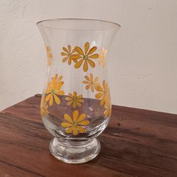 Vintage Glass Vase Yellow Daisies FTD Flower Power