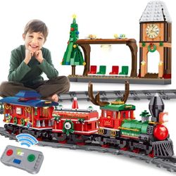 PANLOS 1217 PCS Christmas Train Set, STEM Building Block Kit with 2.4GHz Remote Control, Compatible with All Major Brands, Ideal Educational Toy Chris