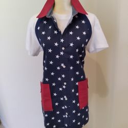 Handmade Recycled man's shirt apron with stars pattern