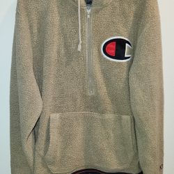 Champion Men's Half Zip Sherpa Pullover Hoodie Sweatshirt Tan Size xl