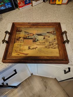 Vintage Americana Wooden Serving Tray by Charles Wysocki