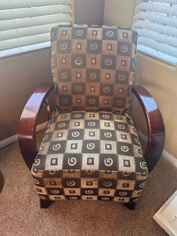 Geometric pattern wood arm chairs