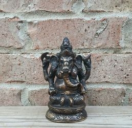 Vintage Small Bronze Ganesha Double-Faced Statue