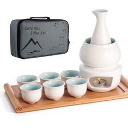 Ceramic Sake Set + Bamboo Tray