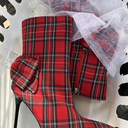Red Flannel print Boots/heels