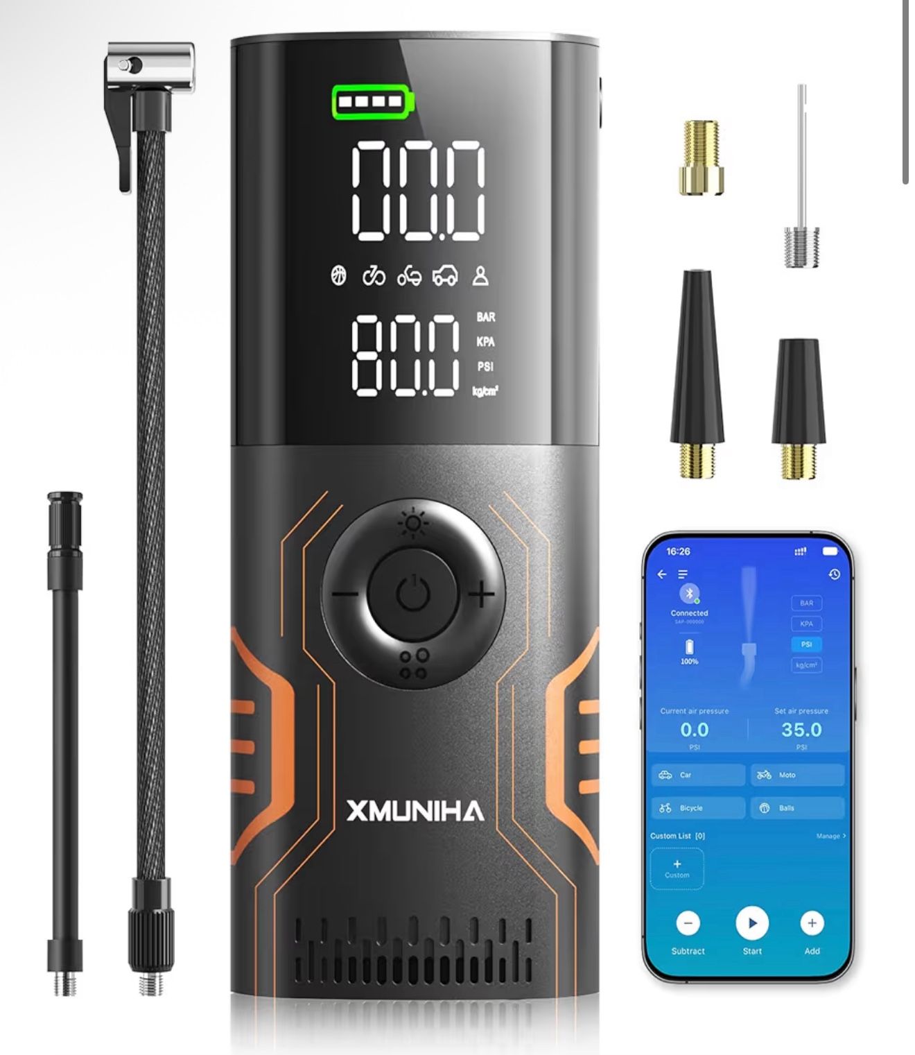 Compresor de Aire Portátil con App / Portable Tire Inflator Air Compressor – Smart APP Control, 150PSI Cordless Air Pump for Car, Bike & Motorcycle