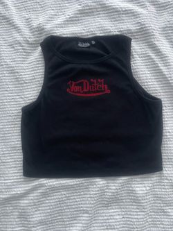 Von Dutch Black Rhinestone Crop Tank Top