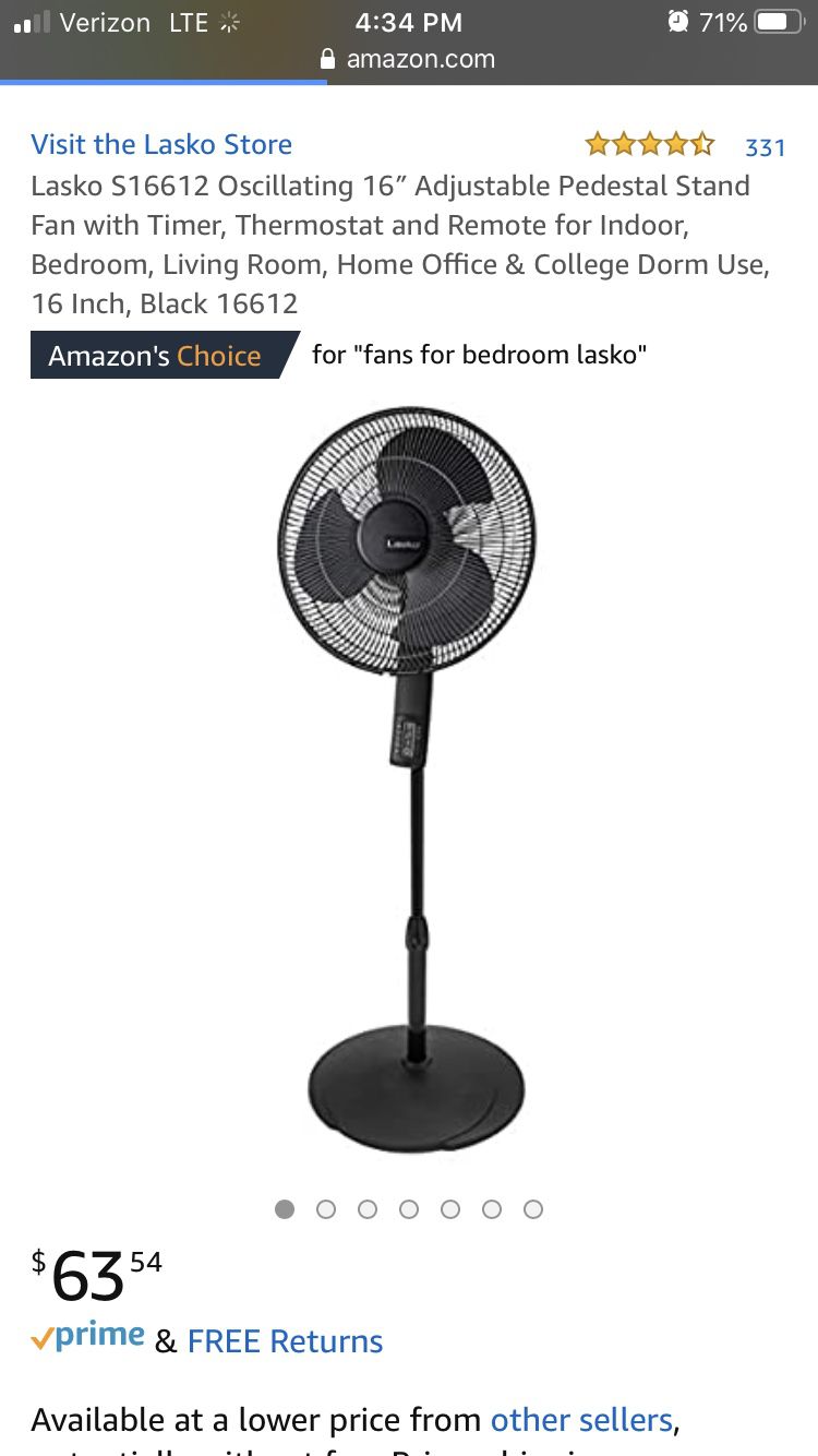 Lasko S16612 Oscillating 16″ Adjustable Pedestal Stand Fan with Timer, Thermostat and Remote for Indoor, Bedroom, Living Room, Home Office & College