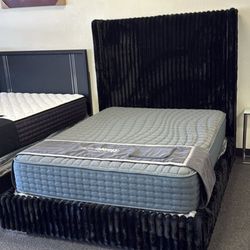 Queen Black Corduroy Platform Bed Frame 