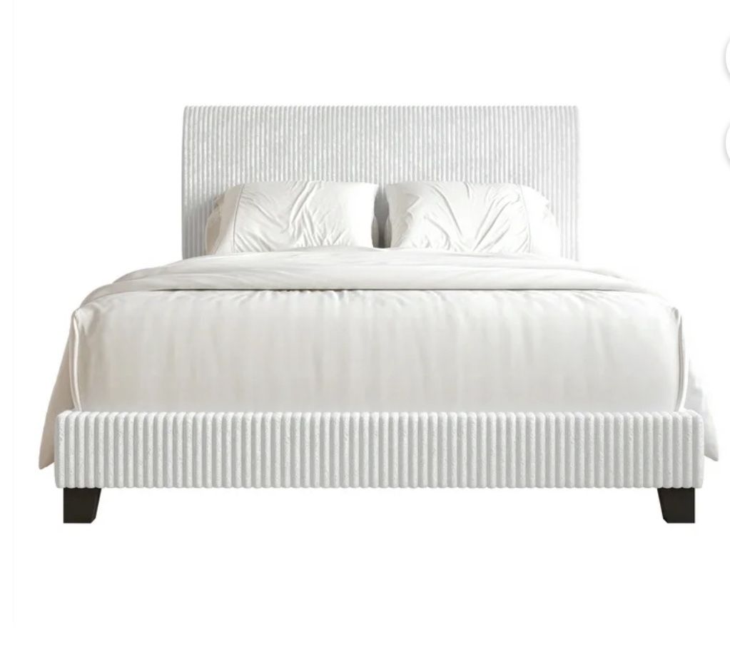 Brand New Queen White Velvet Upholestered Bed