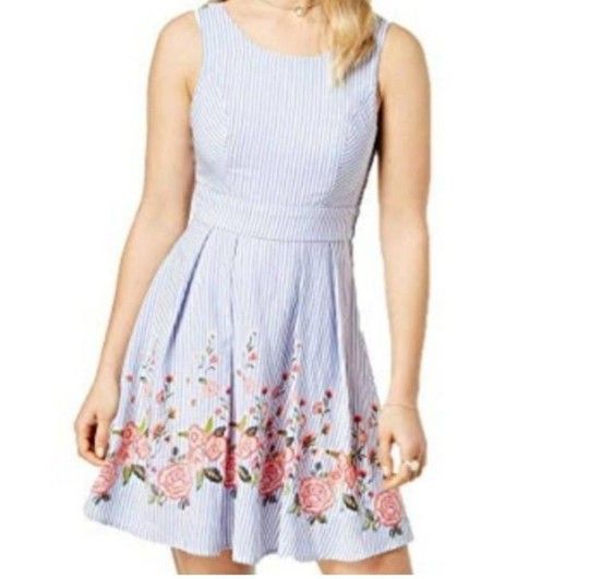 TRIXXI Girl Size 5 Floral Open Back Fit and Flare Stripped Mini Dress Sundress