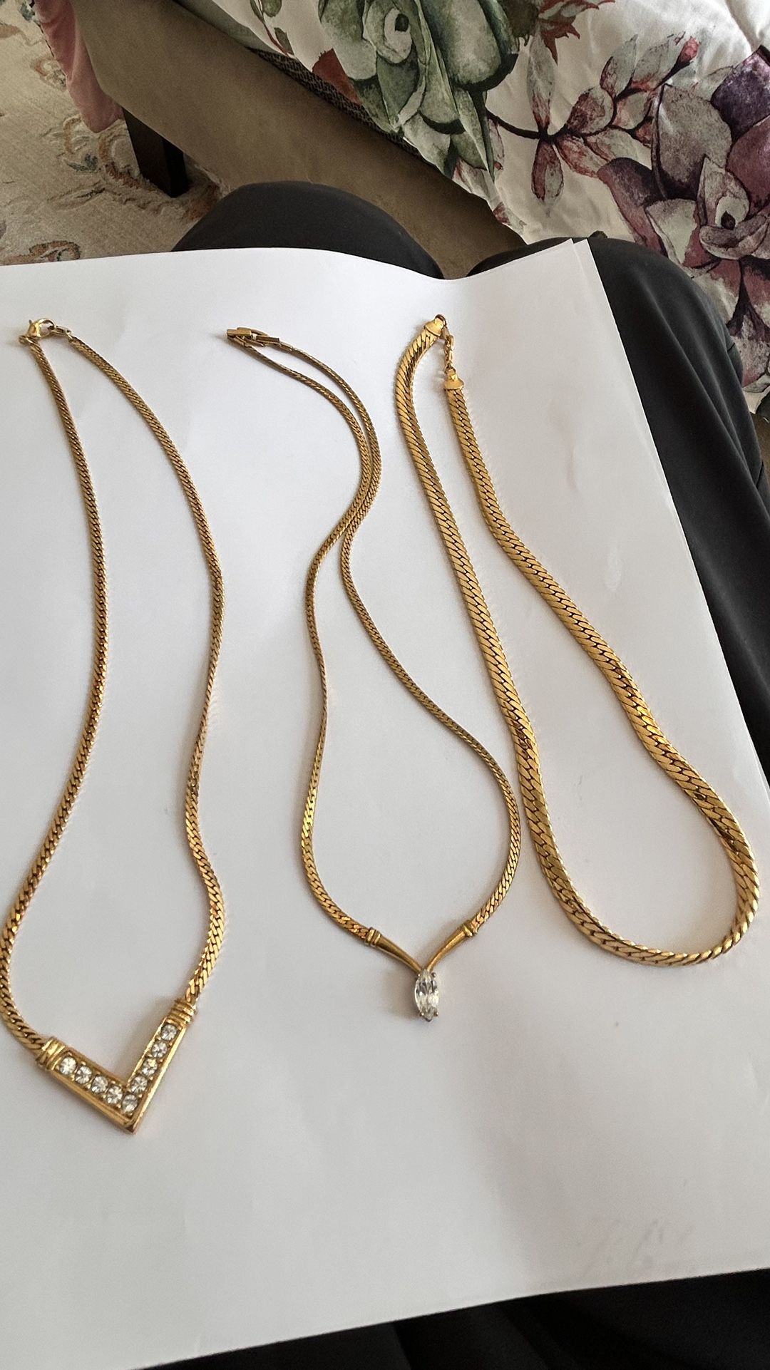 3 Vintage Gold Color Necklaces ( Money, Avan And Gold Plated
