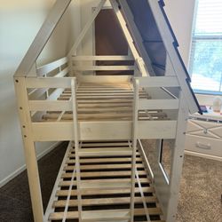 House Twin Size bunk Bed With Slide 