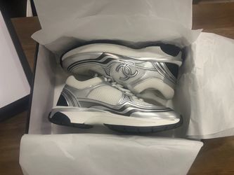 Chanel CC Logo Sneakers White Silver