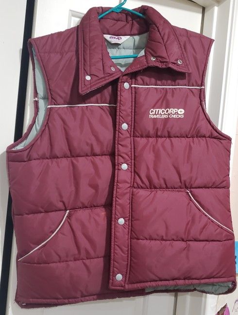 Vintage Puffer Vest CITICORP Travelers Checks Burgundy