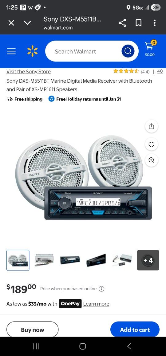 Sony Marine Bluetooth Stereo And speakers 