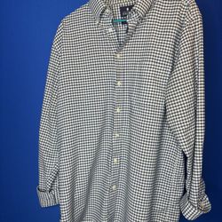 White and dark navy blue Mens plaid button-up shirt 