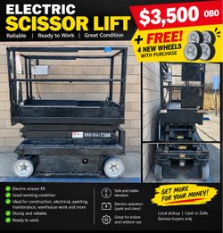 Electric Scissor Lift + 4 Brand New Wheels FREE