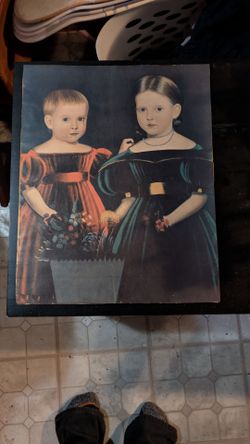 Rare Vintage Portrait Print of Two Children