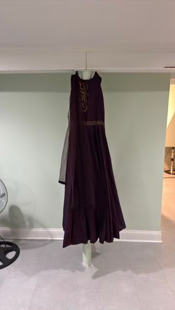 Dark Burgundy Maxi Dress with Gold Embellishments