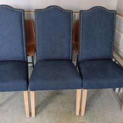 3 Blue FABRIC CHAIRS IN LIKE NEW CONDITION 