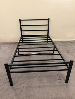 Twin Metal Bed Frame with Headboard + Mattress