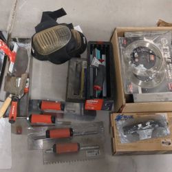 Quality tile drywall tools: skil wet saw with 2 new blades, tile cutter, stainless steel mud pans and  many drywall knives from 4-inch to 12-inch,