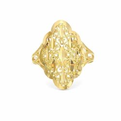 10K Yellow Gold Filigree Ring Diamond Cut Design Size 9