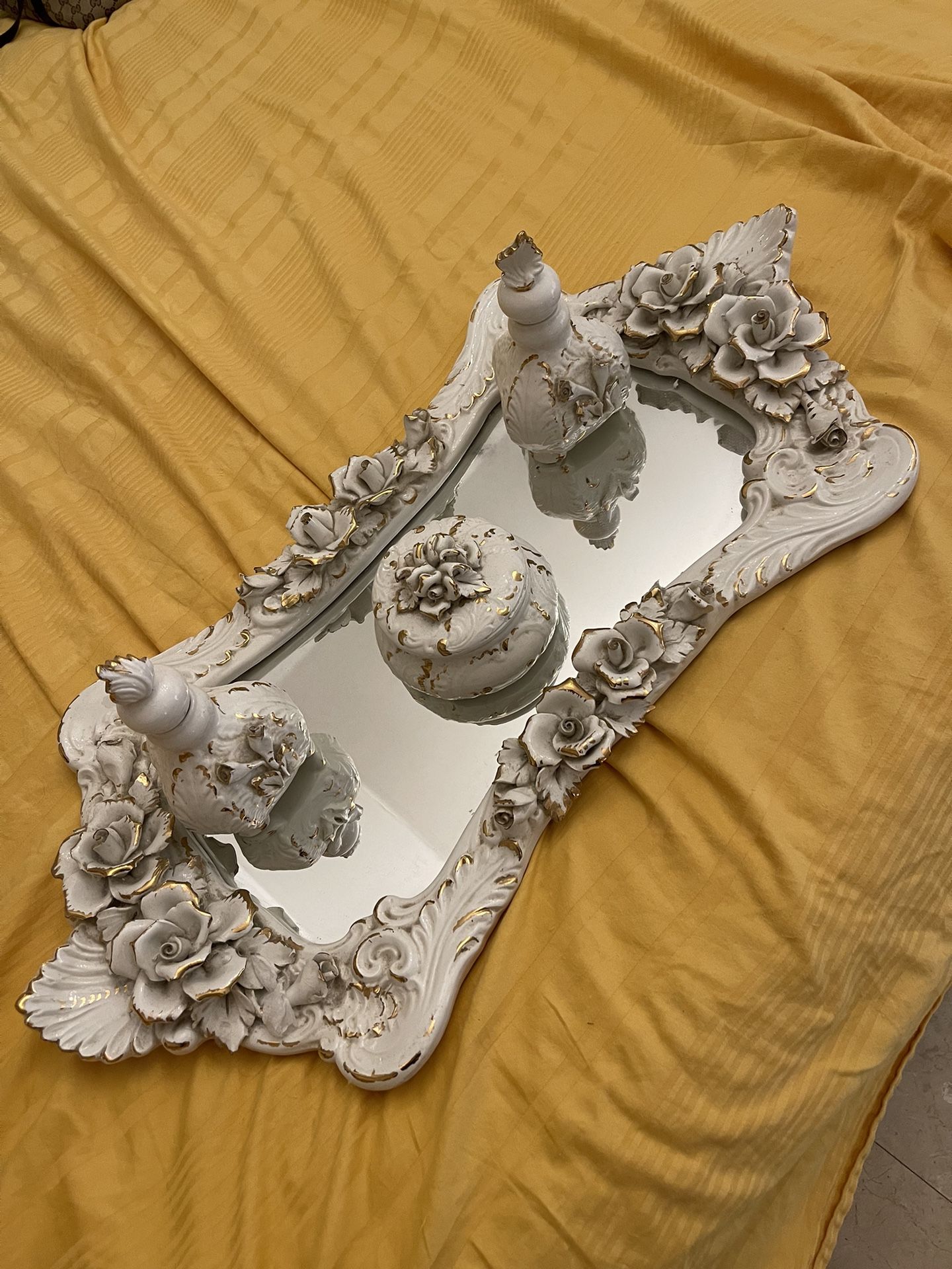 Antique Vanity Tray With Accessories 