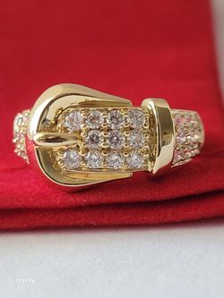 14K Yellow Gold Belt Buckle Cubic Zirconia  Band Ring Size 7, Solid Gold!/ Anillo de Oro con CZ! 👌🎁Post Tags: Anillo de Oro