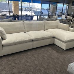 Cream Linen Cloud Feather Sectional Couch 