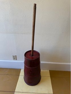 Antique Red Painted Wooden Butter Churn – Complete & Authentic