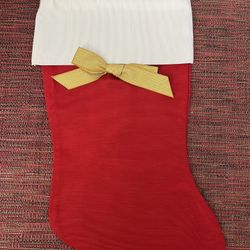 Vintage Oscar de la Renta Red Satin Christmas Stocking with Gold Bow