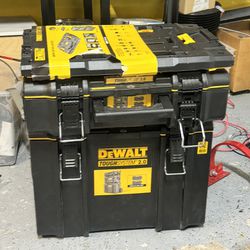 Dewalt Tough System 2.0 Stackable Tool Box Set With Wheeled Cart , Medium Box And Adapter 