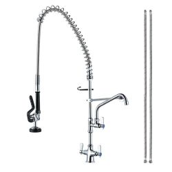 39.3 in. H Triple Handle Pull Down Sprayer Kitchen Faucet with 360° Swivel and Pre Rinse Sprayer in Polished Chrome