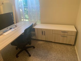 L-Shaped Desk with Storage Cabinet