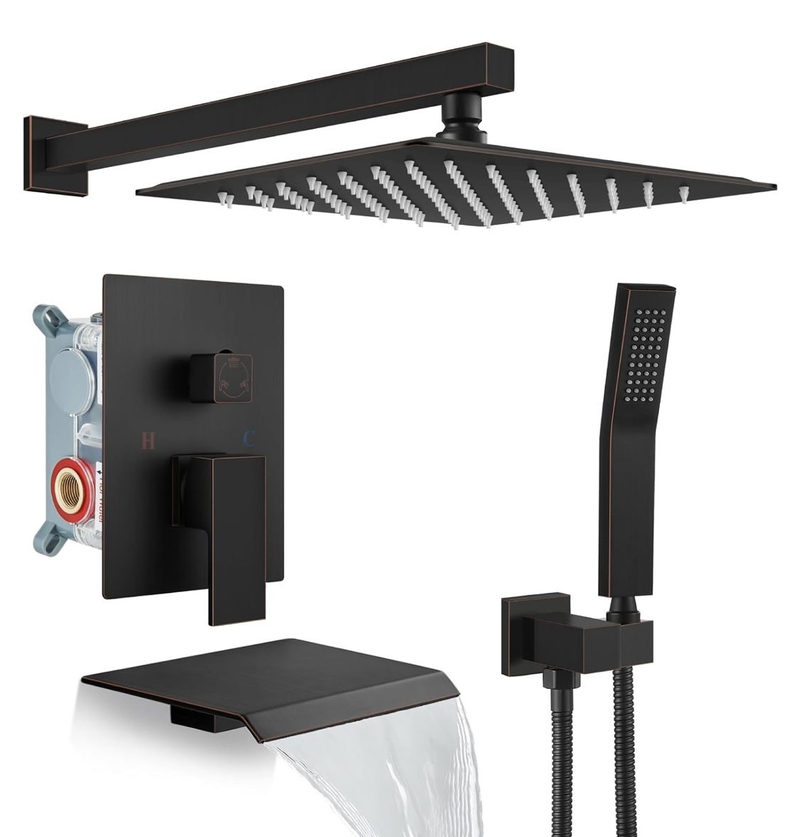 gotonovo Rain Shower Faucet System Set Rainfall Shower Head with Handheld Sprayer Waterfall Tub Spout Wall Mounted Mixer Combo Rough-in Valve and Trim