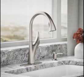 KOHLER Sans Contact Touchless Single-Handle Pulldown Kitchen Faucet with Soap Dispenser in Brushed Nickel - Model 1PR32323-SD-VS-AA